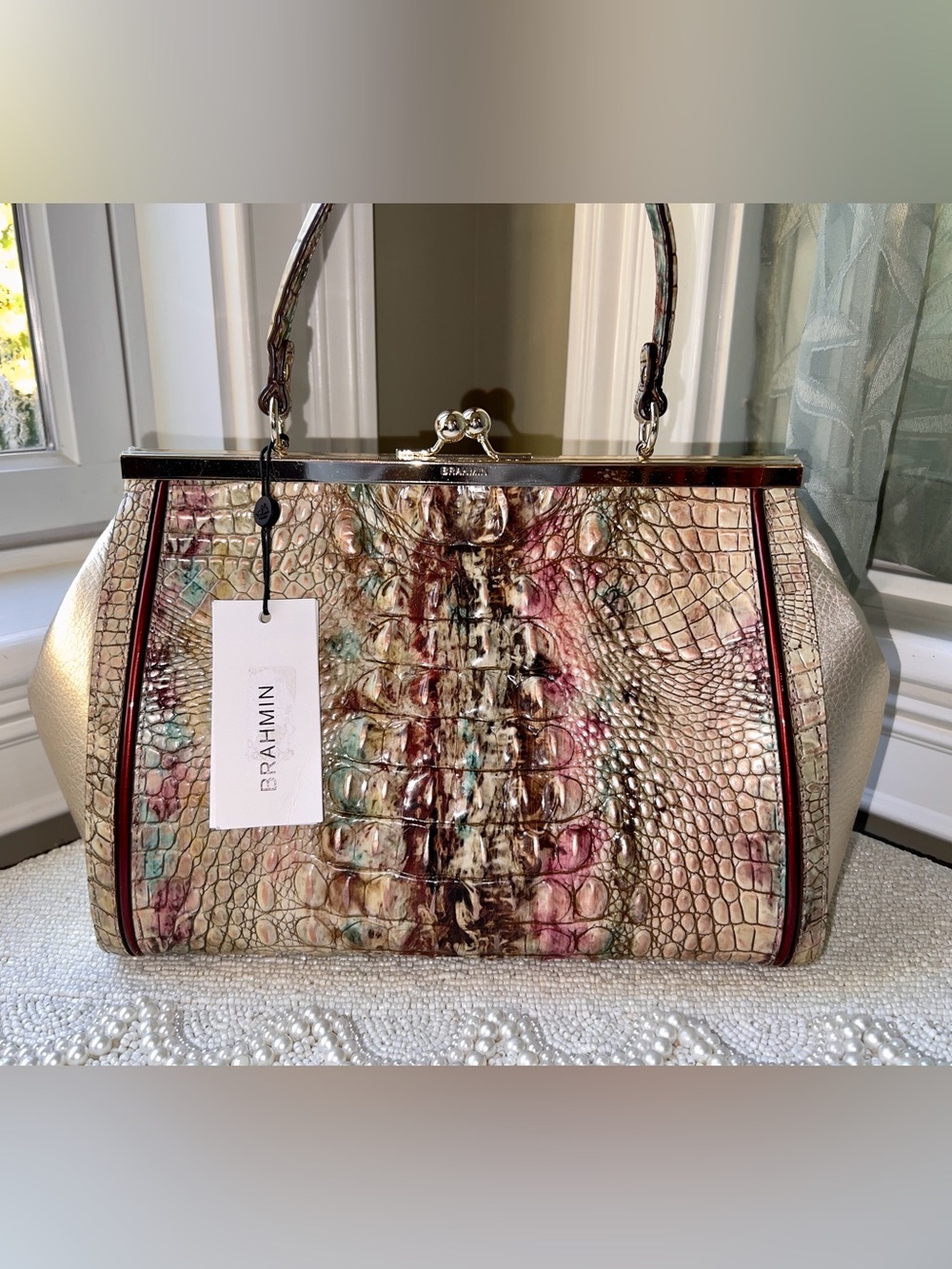 NWT Brahmin Leather JULIETTE Top Handle Bag in Amethyst Celestine